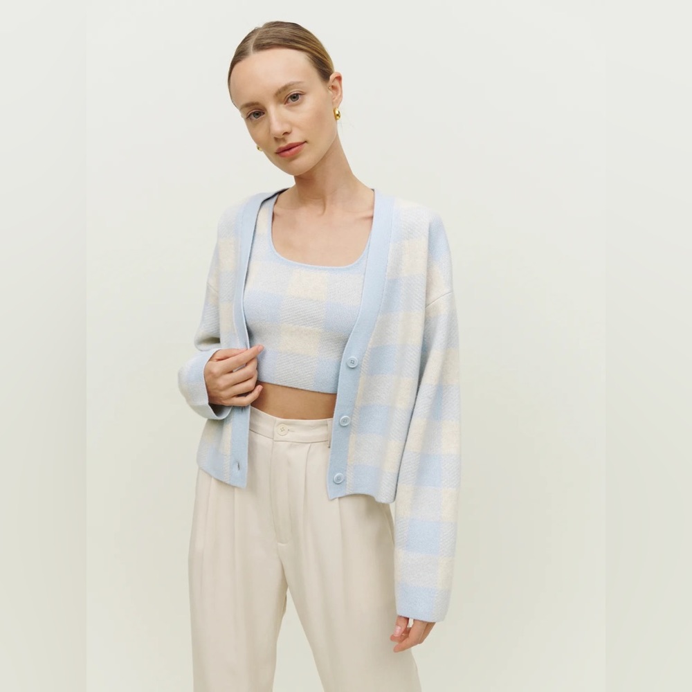 Reformation Fonte Plaid Cashmere Tank & Cardigan Set
